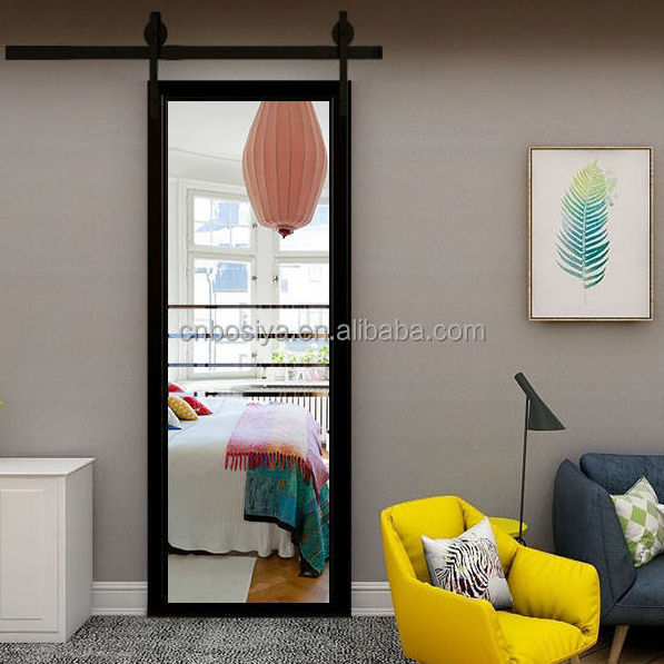 Bosya Hotel Style Wooden Mirror Barn Door Hilton Partition Sliding Mirrored Barn Doors with Hardware Kit