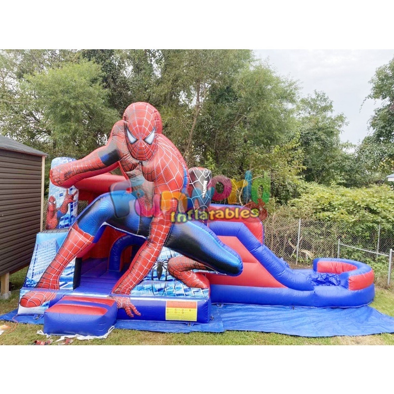 Kids jumping bouncy obstacle course inflatable water slide combo spiderman commercial bounce house