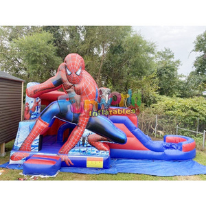 Kids jumping bouncy obstacle course inflatable water slide combo spiderman commercial bounce house