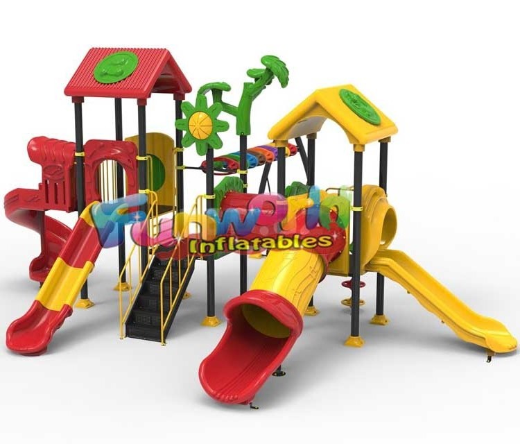 Commercial kids indoor outdoor soft play patio swings  trampoline park plastic slides playground equipment