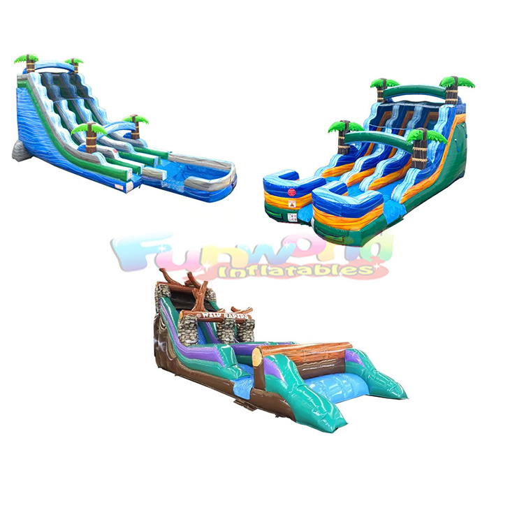 Tropical palm tree commercial outdoor blue 18ft 20ft 22ft pool inflatable water slide for adult kids