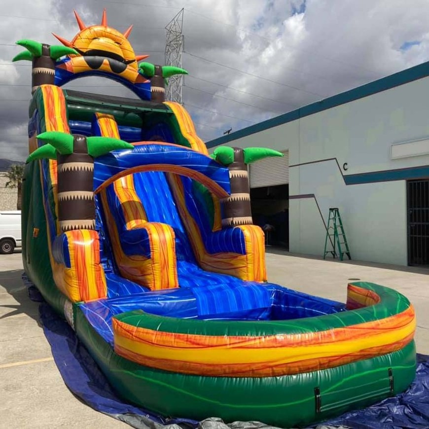 Commercial outdoor kids adults party jumping bouncy castle waterslide  toboggan gonflable  inflatable tropical water slide