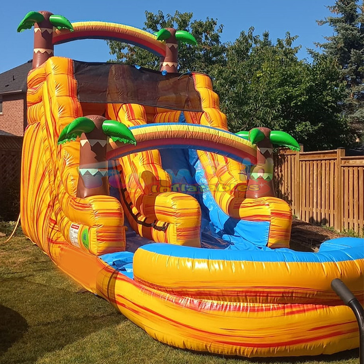 Commercial palm tree inflatable water slide bounce house jumper bouncy kids outdoor kids water slide inflatable with pool sale