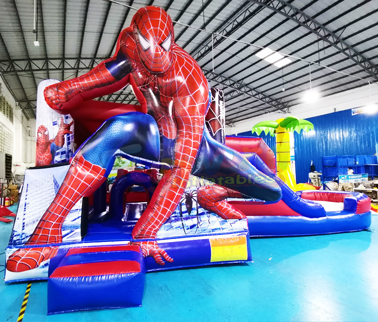 Kids jumping bouncy obstacle course inflatable water slide combo spiderman commercial bounce house