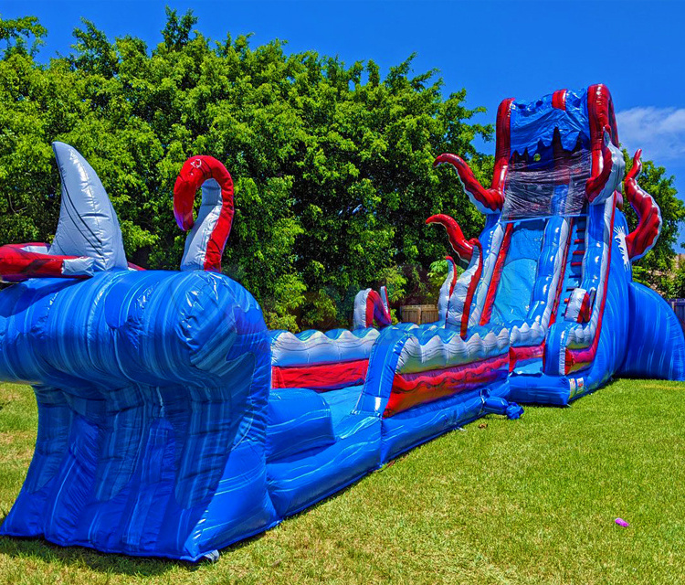 New design giant blue slip and slide inflatable playground toboggan gonflable water slides