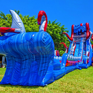 New design giant blue slip and slide inflatable playground toboggan gonflable water slides