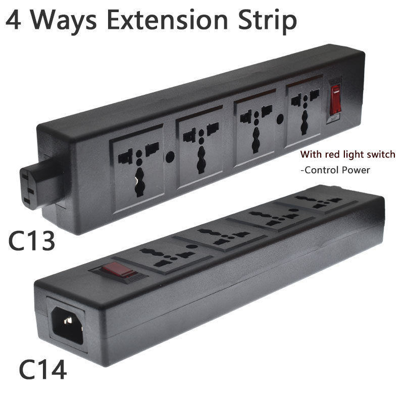 Universal Multi Plug Sockets 4 Outlet Power Strip  Individual Switch red light black detachable power cord