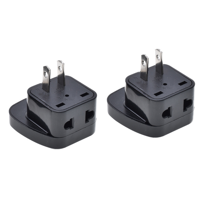 Taiwan power plug travel universal to US plug adaptor charger with safety shutter 10A250V black Double socket 1 to 2 adaptor