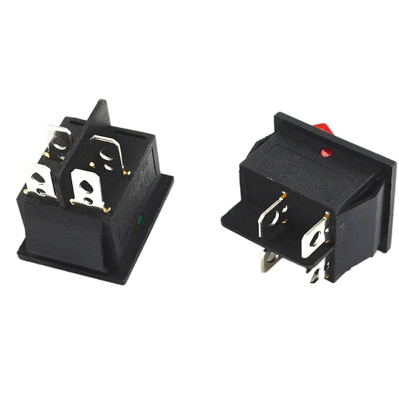 16A 250V big power rocker switch DPST control power 25*30mm on-off 4 feets button switch black green and red indicate light