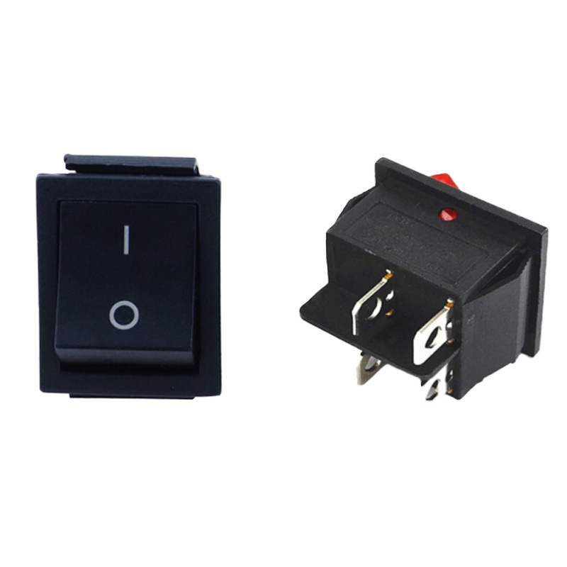 16A 250V big power rocker switch DPST control power 25*30mm on-off 4 feets button switch black green and red indicate light