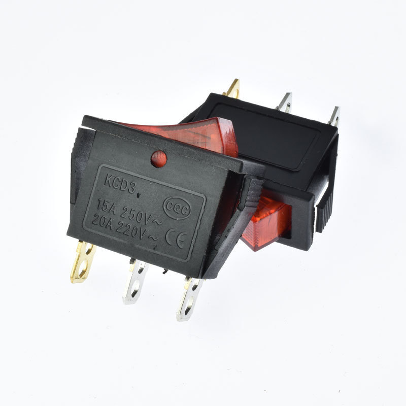 Power Switch 3pins/2 quosition with red LED Indicator light 32*14mm 6A/10A 250VAC on/off  Rocker switch KCD3