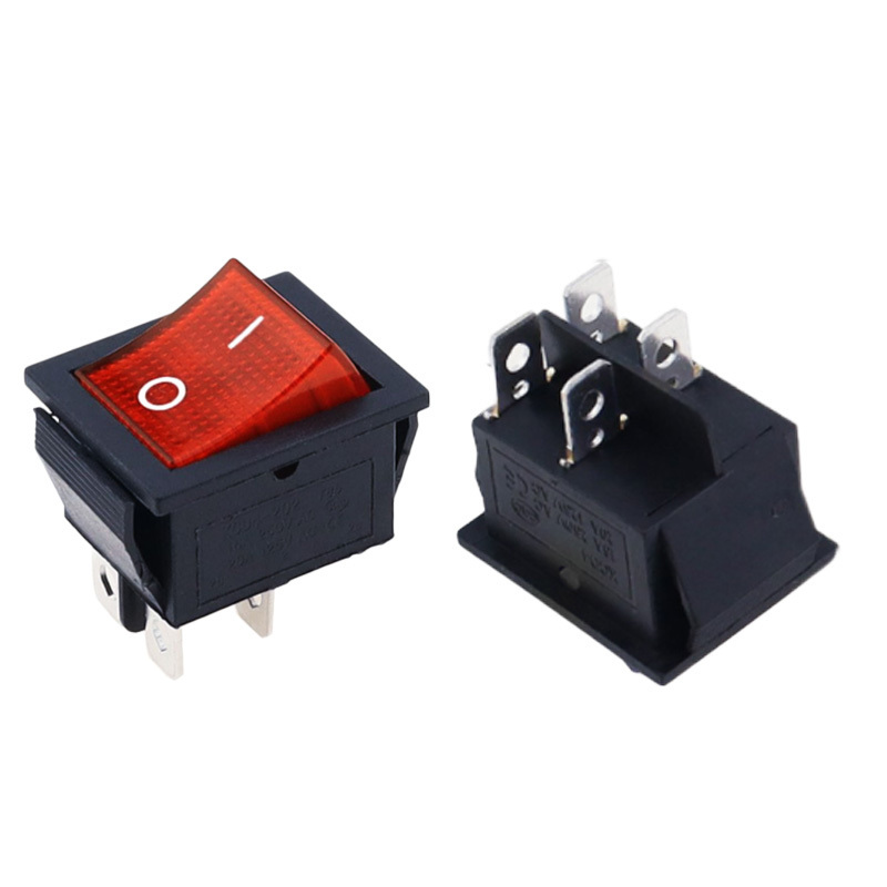 16A 250V big power rocker switch DPST control power 25*30mm on-off 4 feets button switch black green and red indicate light