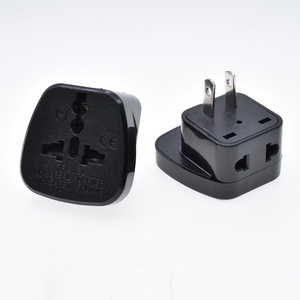 Taiwan power plug travel universal to US plug adaptor charger with safety shutter 10A250V black Double socket 1 to 2 adaptor