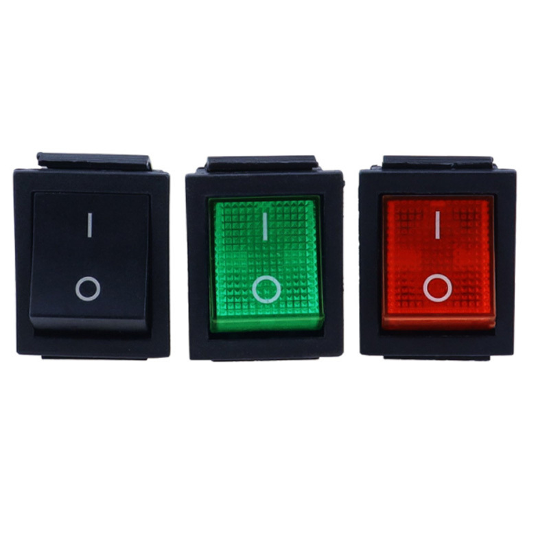 16A 250V big power rocker switch DPST control power 25*30mm on-off 4 feets button switch black green and red indicate light