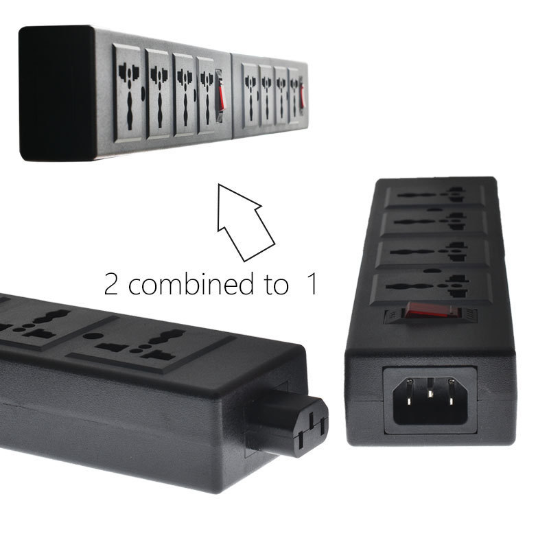 Universal Multi Plug Sockets 4 Outlet Power Strip  Individual Switch red light black detachable power cord