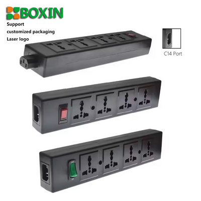 Universal Multi Plug Sockets 4 Outlet Power Strip  Individual Switch red light black detachable power cord