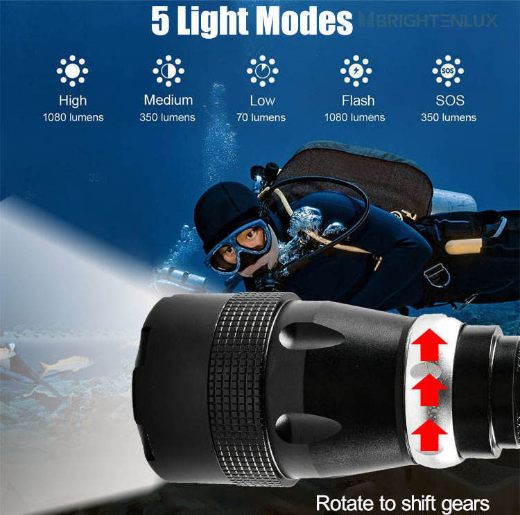 Professional Super Bright Led Powerful Scuba Diving Flashlight Underwater Torch Light Rechargeable Diving Flashlight underwater