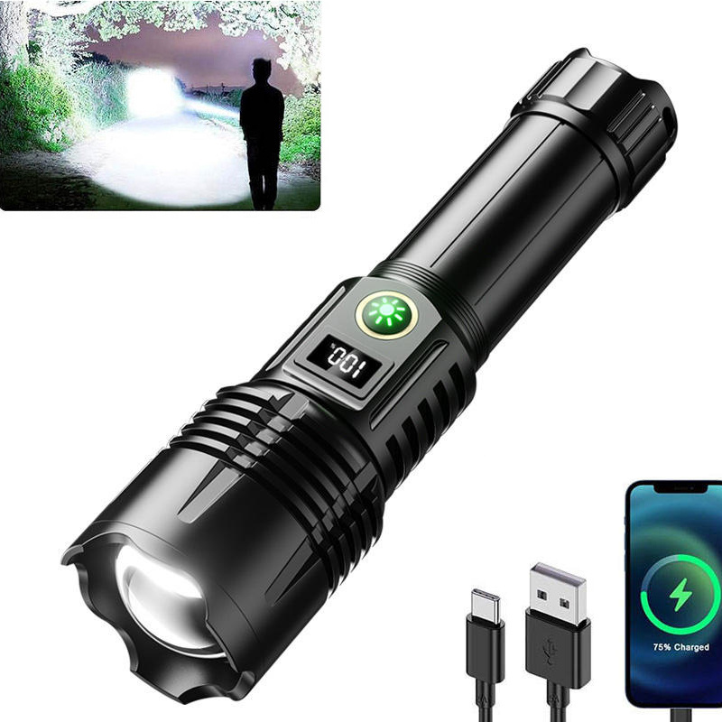 18650 emergency power bank flashlight zoom usb high power led rechargeable super bright powerful white laser flashlights torches