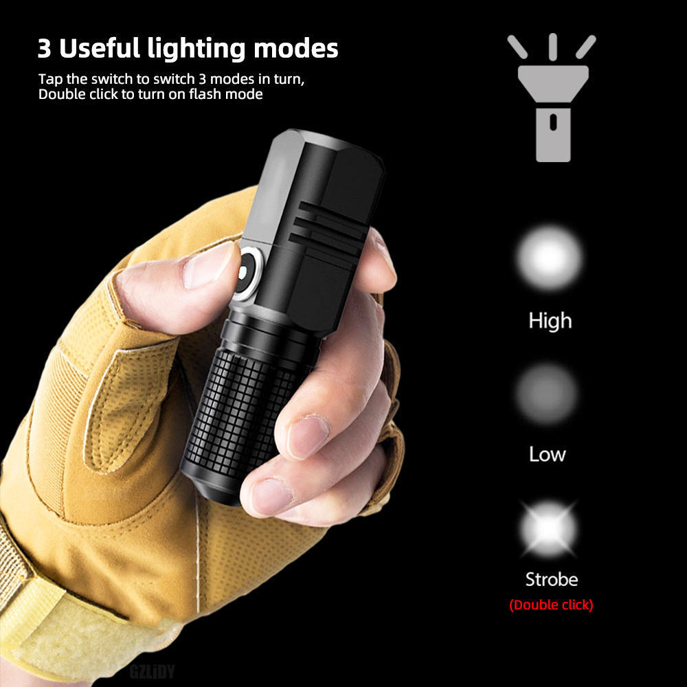 Pocket Small LED Flashlight waterproof Strong Torch Light Super Bright linterna Rechargeable Metal LED EDC Flashlight Mini