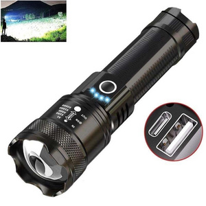 Super Bright LED Metal Waterproof Zoom Torch Light linterna USB-C Long Range XHP50 Powerful LED Tactical Flashlight Rechargeable