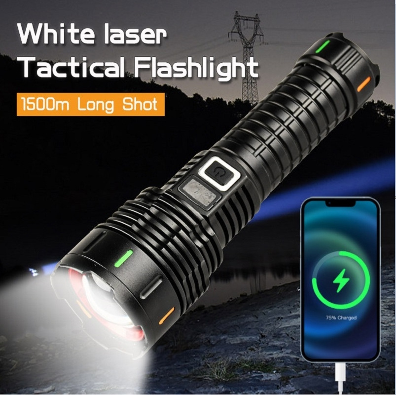 Long Range Metal Flashlight high lumens 100000 USB-C Zoom linterna Torch Light Tactical LED Powerful Flashlight Rechargeable