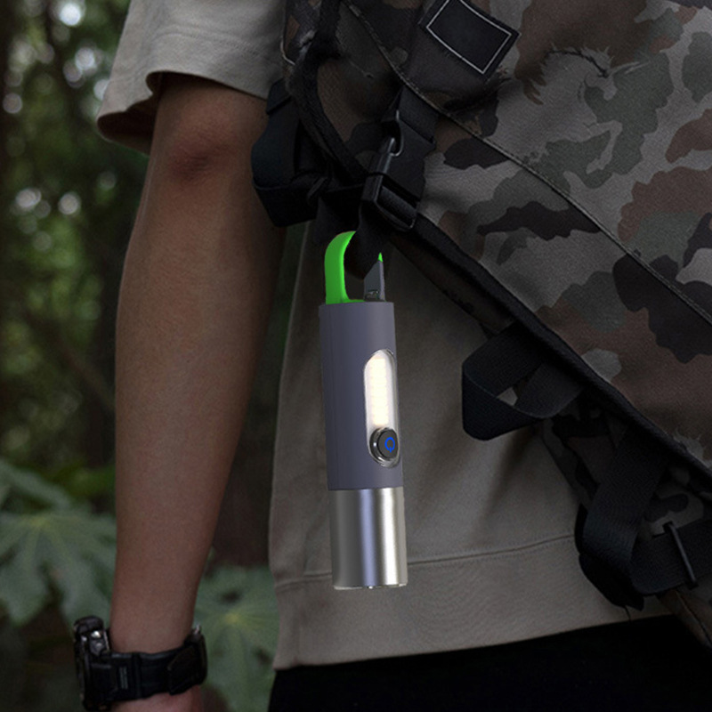 High Power portable EDC Flashlight Waterproof Torch Light USB-C Rechargeable LED COB ZOOM Keychain camping Flashlight with HOOK