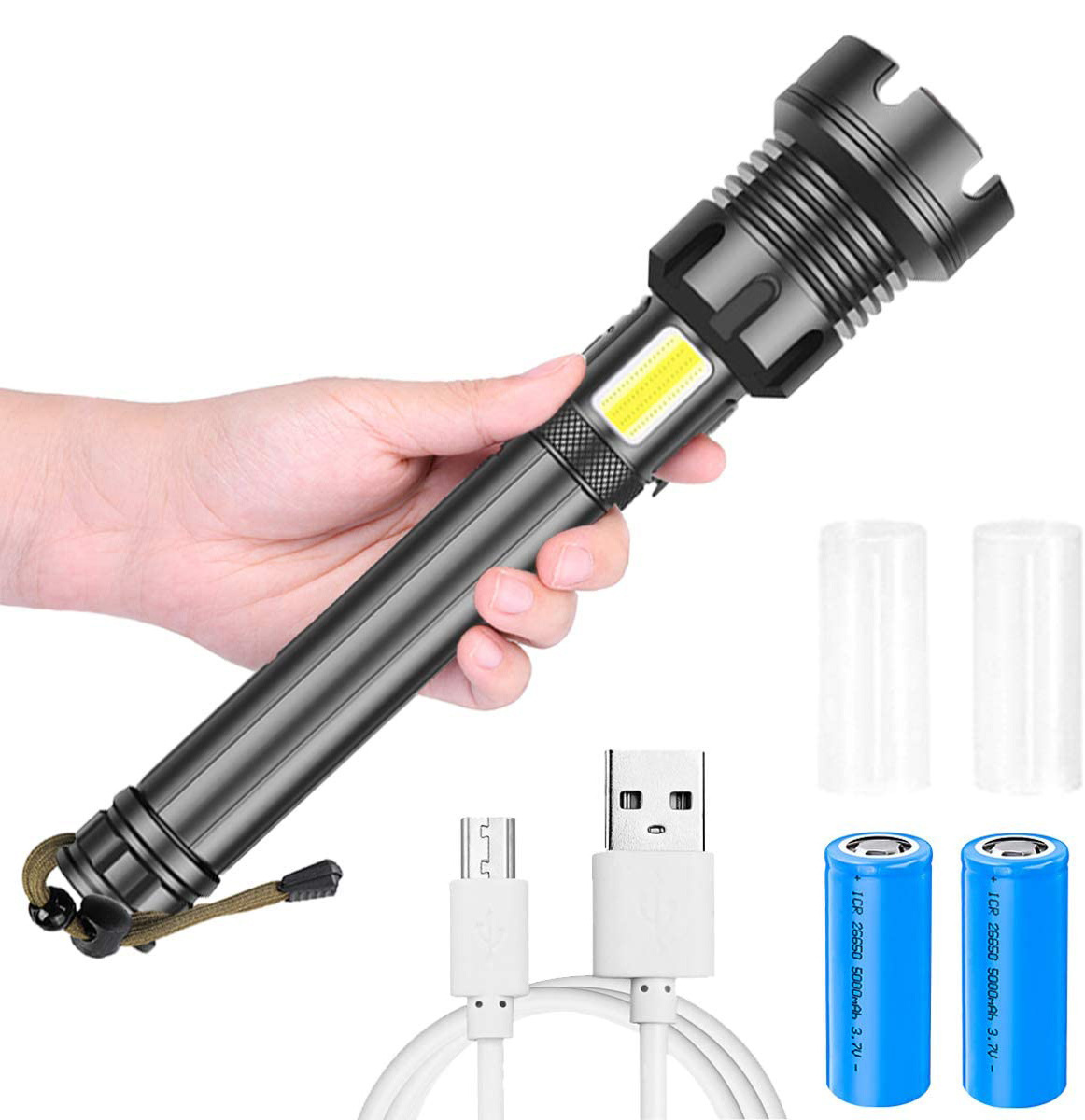 P90 LED flaShlight Aluminum Alloy Waterproof  Led Torch Use 18650 26650 For Outdoor XHP90 COB 7 Modes Powerful Flashlight