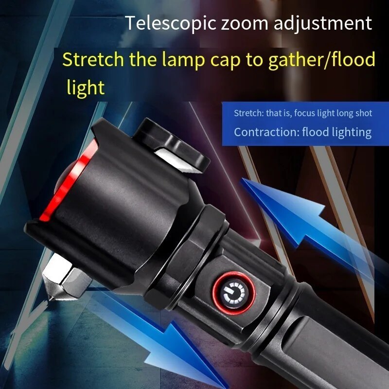 LED Metal Waterproof Zoom Torch Light Linterna Multifunction Long Range white lazer Powerful LED Flashlight Rechargeable