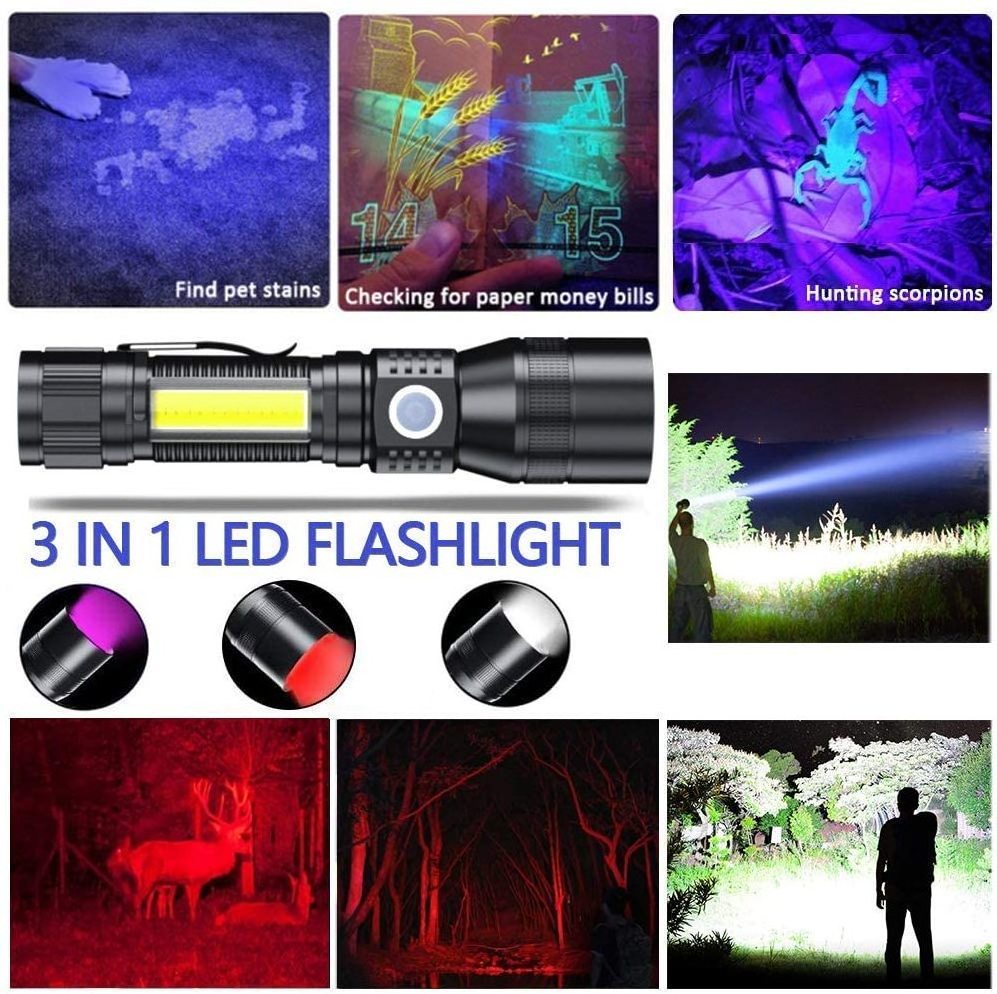 7 Modes Super Bright linterna Strong Pocket ZOOM Magnetic Torch Light Rechargeable Metal COB EDC UV Black light LED Flashlight