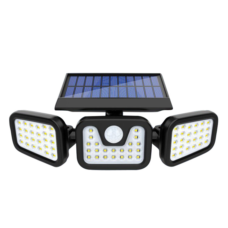 74LED Three Head Solar Lamp PIR Motion Sensor Waterproof Adjustable Angle Lights Solar garden Wall Light