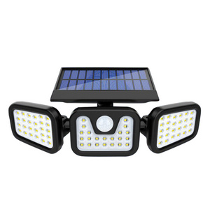 74LED Three Head Solar Lamp PIR Motion Sensor Waterproof Adjustable Angle Lights Solar garden Wall Light