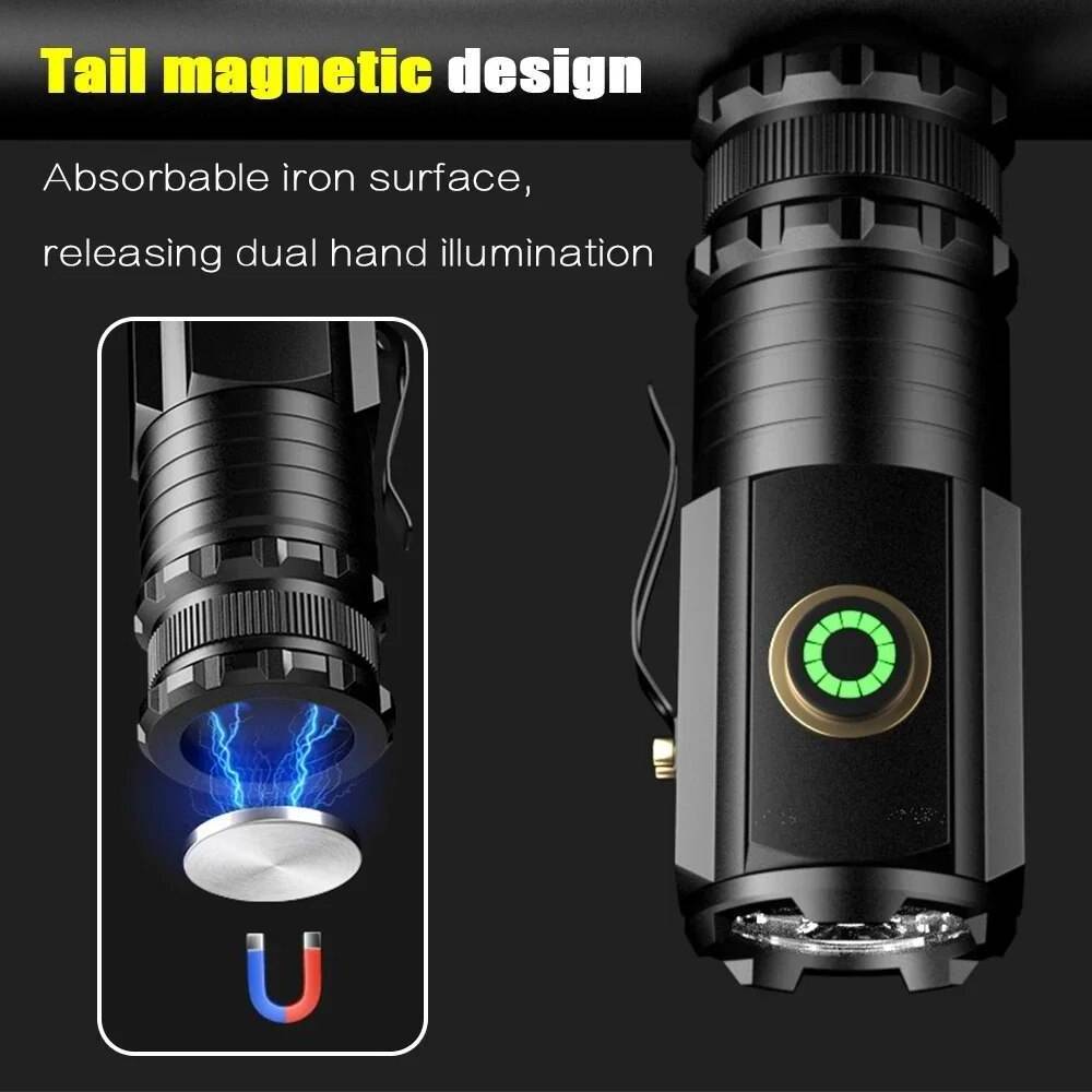 Super Bright Pocket Small Magnetic USB-C Taschenlampe Torch Light linterna Metal LED EDC powerful Mini Flashlight Rechargeable