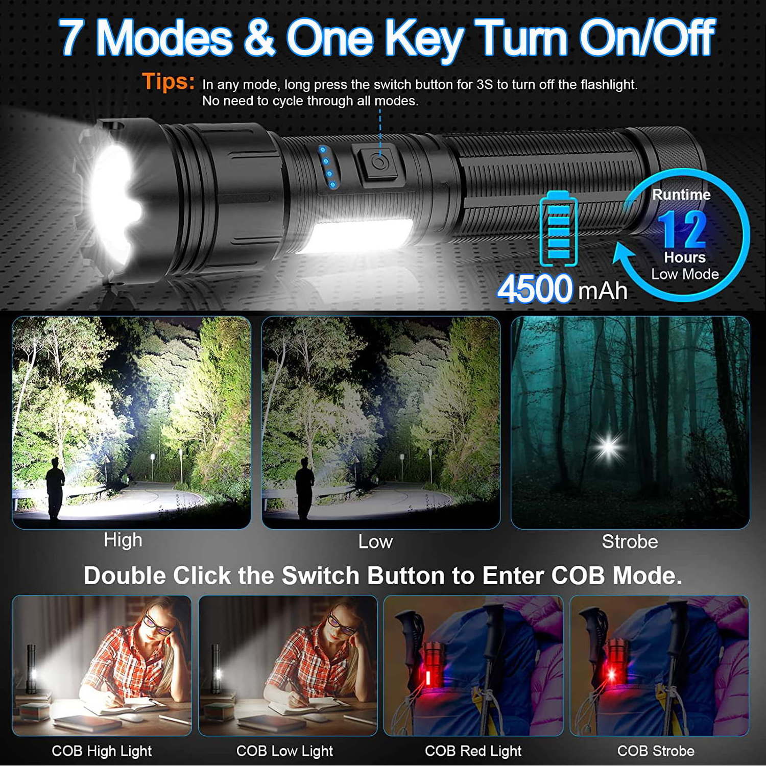 Super Bright 1000 Lumen Long Range Linterna Magnetic Tactical Torch Light COB Powerful XHP50 Zoom LED Rechargeable Flashlight