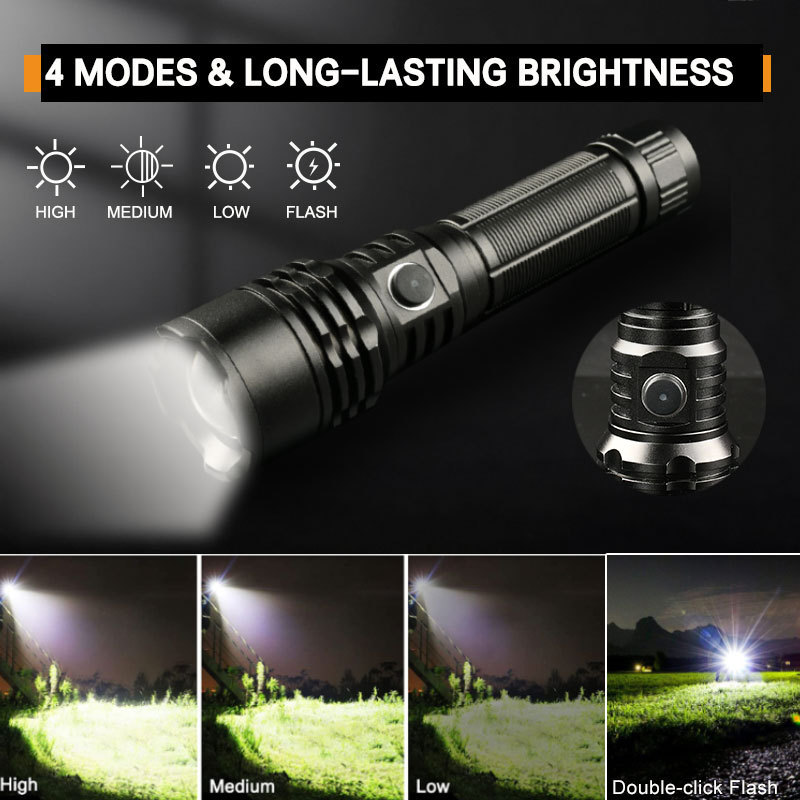 usb strong light 10000 lumen zoom white laser high power linterna powerful super bright rechargeable led tactical flashlight