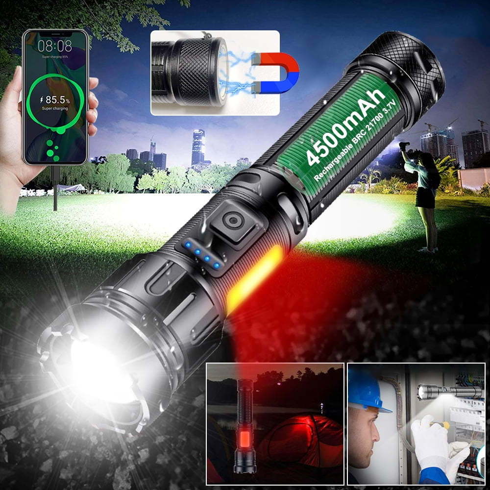 Super Bright 1000 Lumen Long Range Linterna Magnetic Tactical Torch Light COB Powerful XHP50 Zoom LED Rechargeable Flashlight