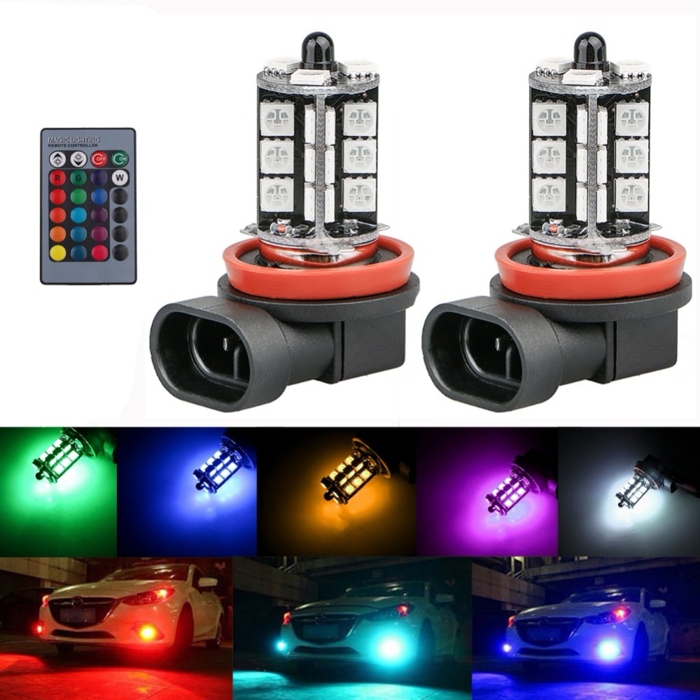 H1 H3 H4 9005 9006 H11 H7 RGB LED Auto Car Headlight 5050 LED 27SMD Strobe Led Fog Light Head Lamp Bulb With Remote Control