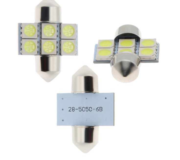 White 28mm 5050 6SMD LED Festoon Car Interior Dome Map Reading Lamp Fuse Sun Visor Vanity Mirror Light Bulb