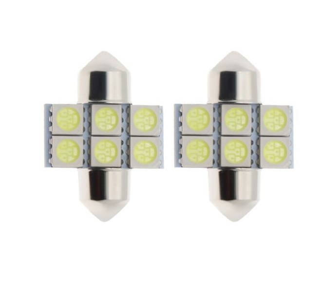 White 28mm 5050 6SMD LED Festoon Car Interior Dome Map Reading Lamp Fuse Sun Visor Vanity Mirror Light Bulb