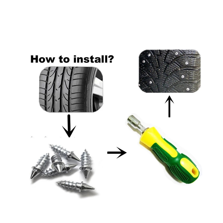 Stud Screw 27mm Anti-Slip Screw Stud Wheel Tyre Snow Tire Spikes Trim + Install Sleeve Tool for Auto Car SUV ATV