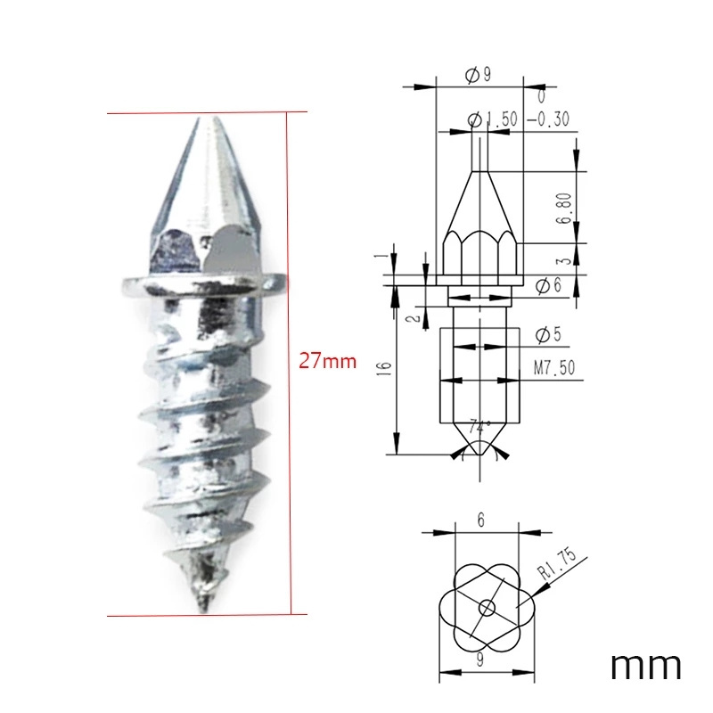 Stud Screw 27mm Anti-Slip Screw Stud Wheel Tyre Snow Tire Spikes Trim + Install Sleeve Tool for Auto Car SUV ATV