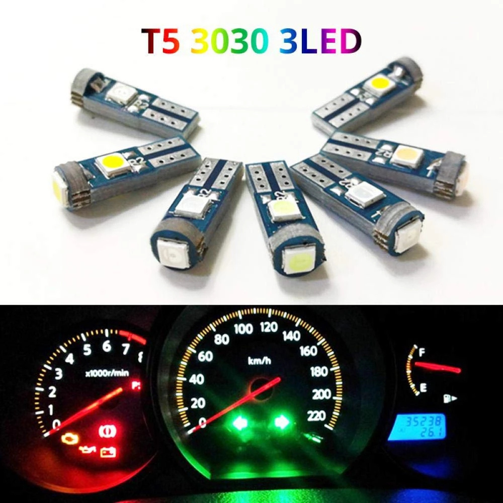 Auto T5 W1.2W 27 74 86 206 Super Bright 3 SMD 3030 LED Car Interior Light Dashboard Instrument Cluster Panel Lamp Bulb