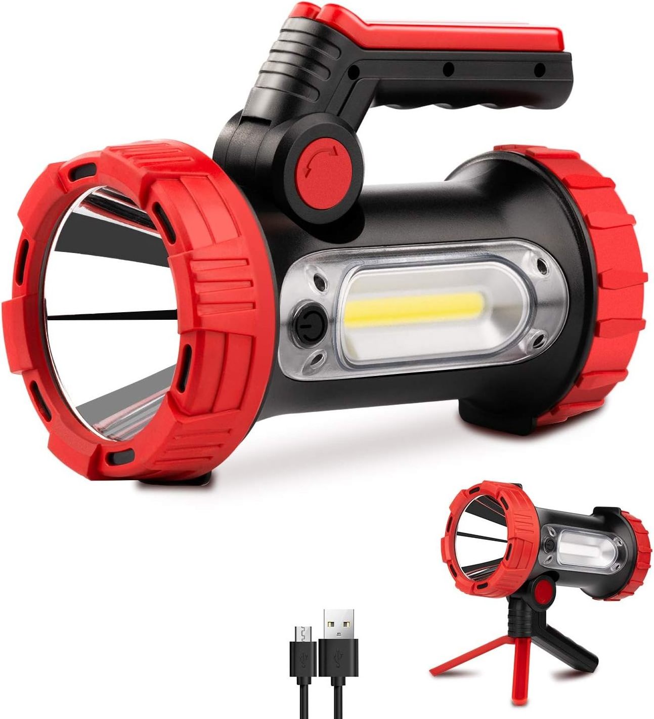 6000Lumens LED Rechargeable Spotlight Flashlight 6 Modes Bright Handheld Large Flashlight with Tripod