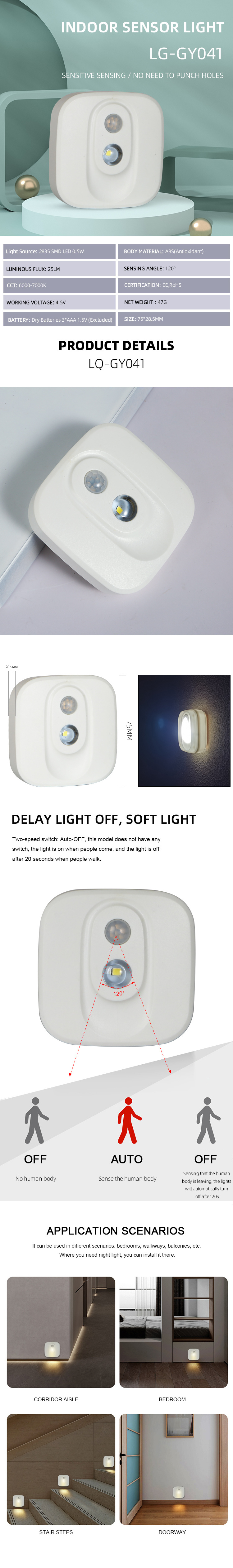 Waterproof Indoor/Outdoor LED Motion Sensor Light Battery Powered Wall Light Battery Operated Motion Spotlight