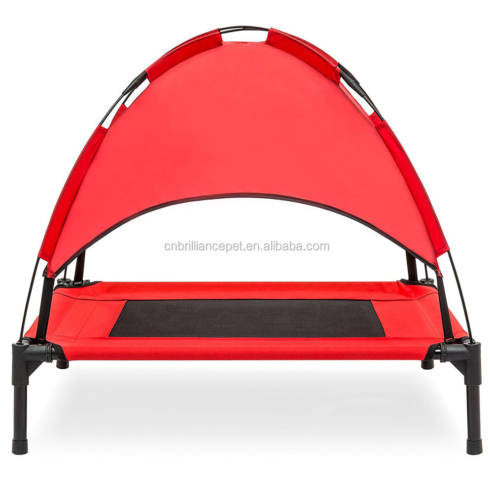 Elevated Portable Dog Cot Cooling Pet Bed With Canopy Shade; Raised Mesh Cot Cooling Dog Bed with Removable Canopy Tent