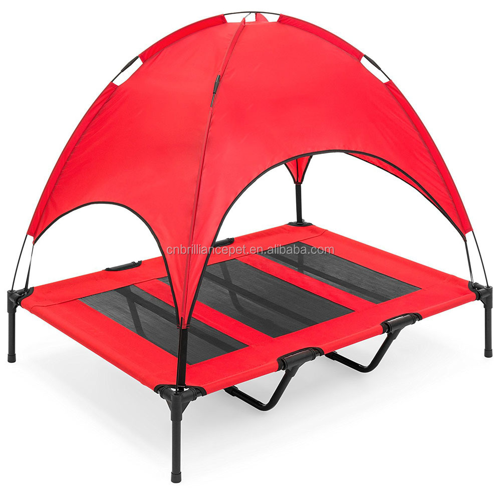 Elevated Portable Dog Cot Cooling Pet Bed With Canopy Shade; Raised Mesh Cot Cooling Dog Bed with Removable Canopy Tent