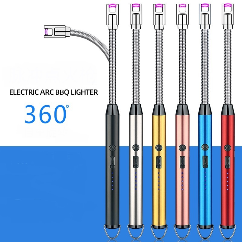 Extended USB Rechargeable Lighter Electric Kitchen Lighter For Stove Windproof LED Plasma Arc Flameless Candle Lighter Tool