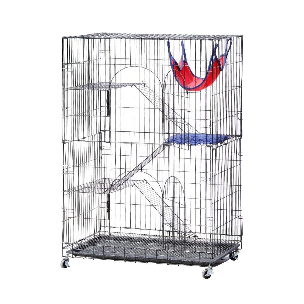 Cat Cage Playpen Crate Large Kennel Enclosure Metal Pet Cat Kitten Ferret Animal House Home With Caster, Tray &Hammock