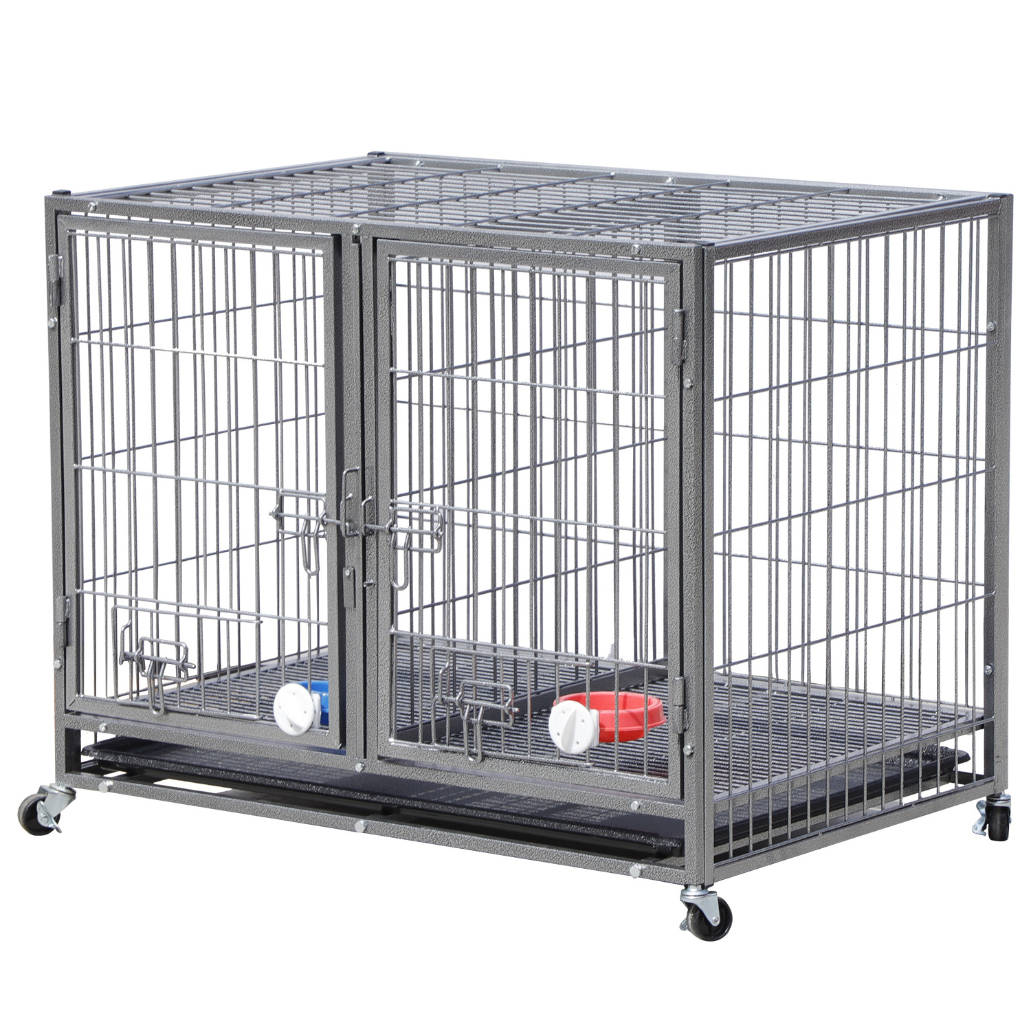 Stackable Dog Kennel Foldable Portable Metal Heavy Duty Crate Cage With Double Doors 37