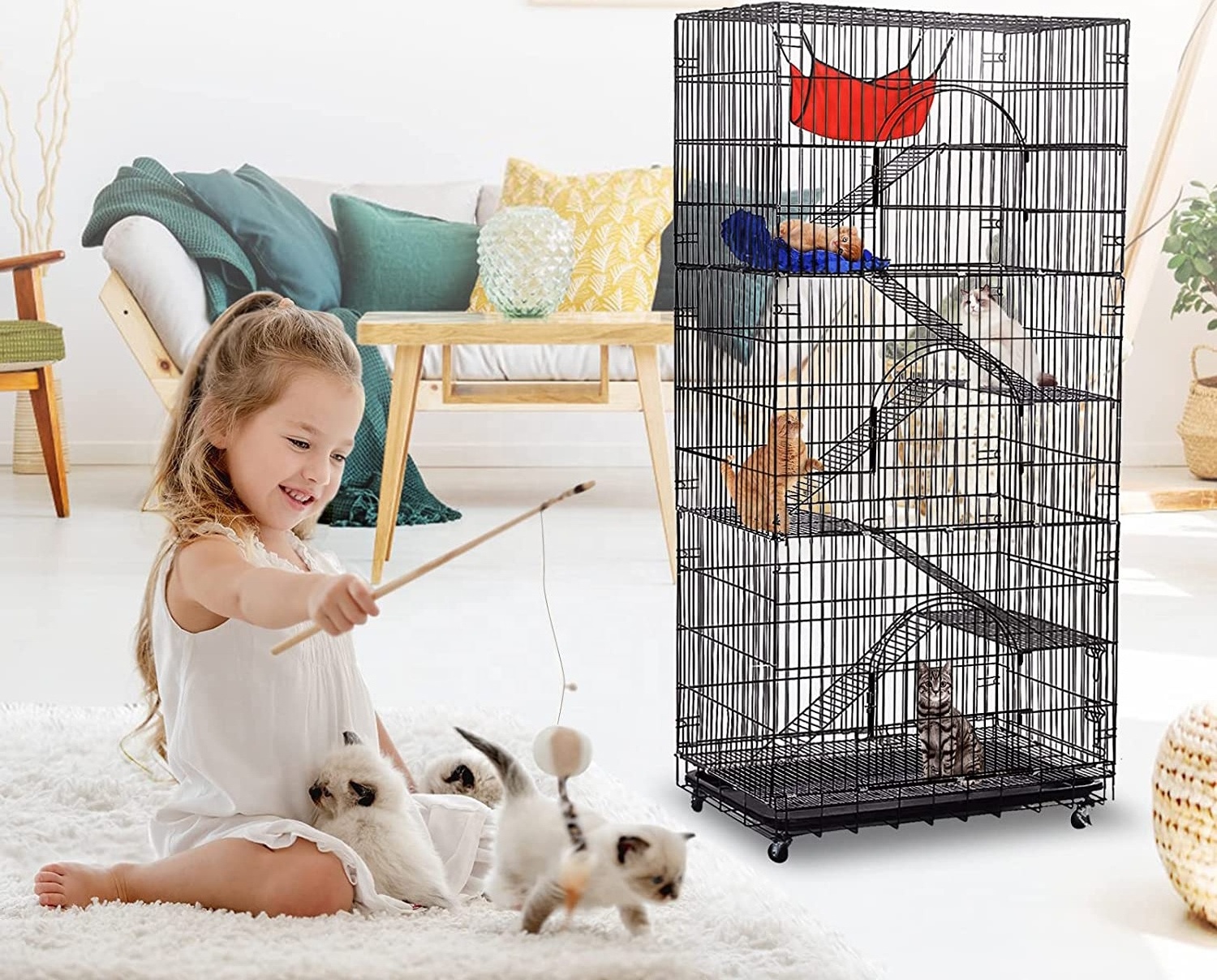 Pet Ferret Chinchilla Playpen Collapsible Cat Cage Indoor Outdoor for Small Animals 3/4/6 Layer with Ramp Ladders Hammock