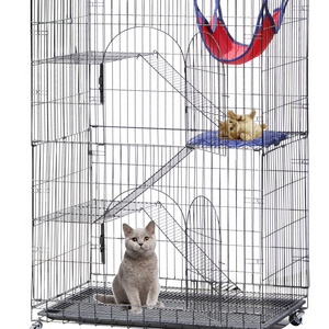 4-Tier 47" Large Cat Cage Crate Kennel Collapsible Ferret Chinchilla Cage Playpen with Wheels